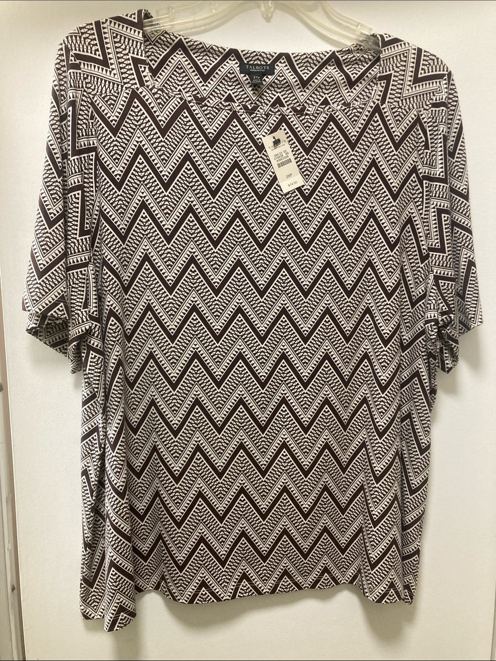 Talbots Brown and White Chevron Short Sleeve Tee